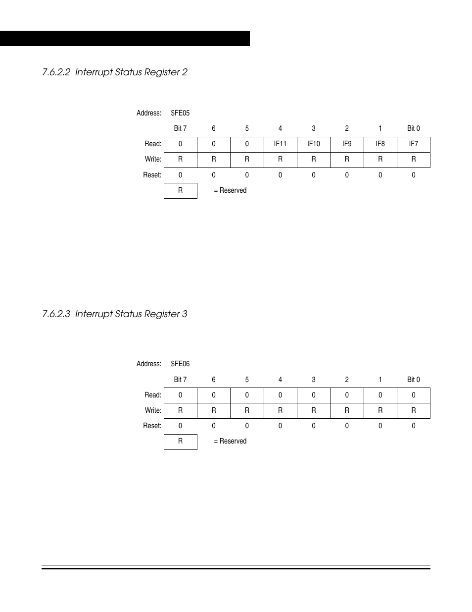 2 interrupt status register 2, 3 interrupt status register 3, Interrupt status register 2 | Interrupt status register 3, Interrupt status register 2 (int2) | Freescale Semiconductor MC68HC08KH12 User Manual | Page 78 / 262