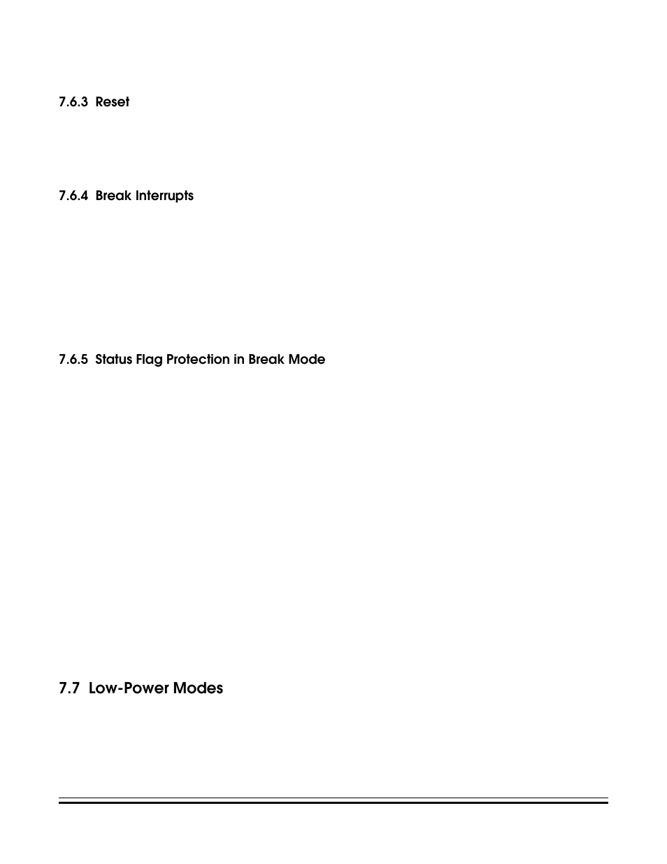 3 reset, 4 break interrupts, 5 status flag protection in break mode | 7 low-power modes, Reset, Break interrupts, Status flag protection in break mode, Low-power modes | Freescale Semiconductor MC68HC08KH12 User Manual | Page 79 / 262