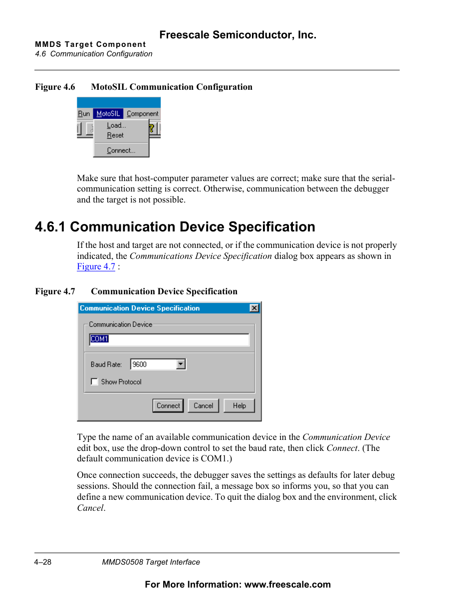 1 communication device specification, Communication device specification, Figure 4.6 | 1 communication device specification | Freescale Semiconductor Target Interface MMDS0508 User Manual | Page 28 / 86