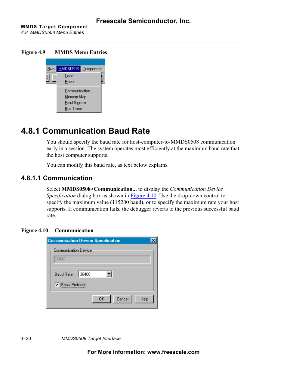 1 communication baud rate, Communication baud rate, 1 communication baud rate | Freescale Semiconductor Target Interface MMDS0508 User Manual | Page 30 / 86