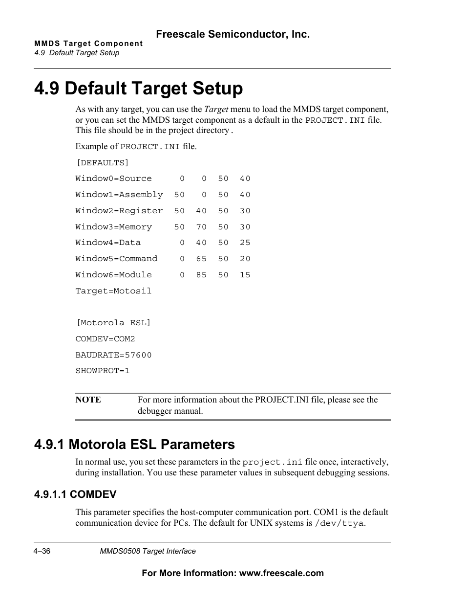 9 default target setup, 1 motorola esl parameters, Default target setup | Motorola esl parameters, 9 default target setup, 1 motorola esl parameters | Freescale Semiconductor Target Interface MMDS0508 User Manual | Page 36 / 86