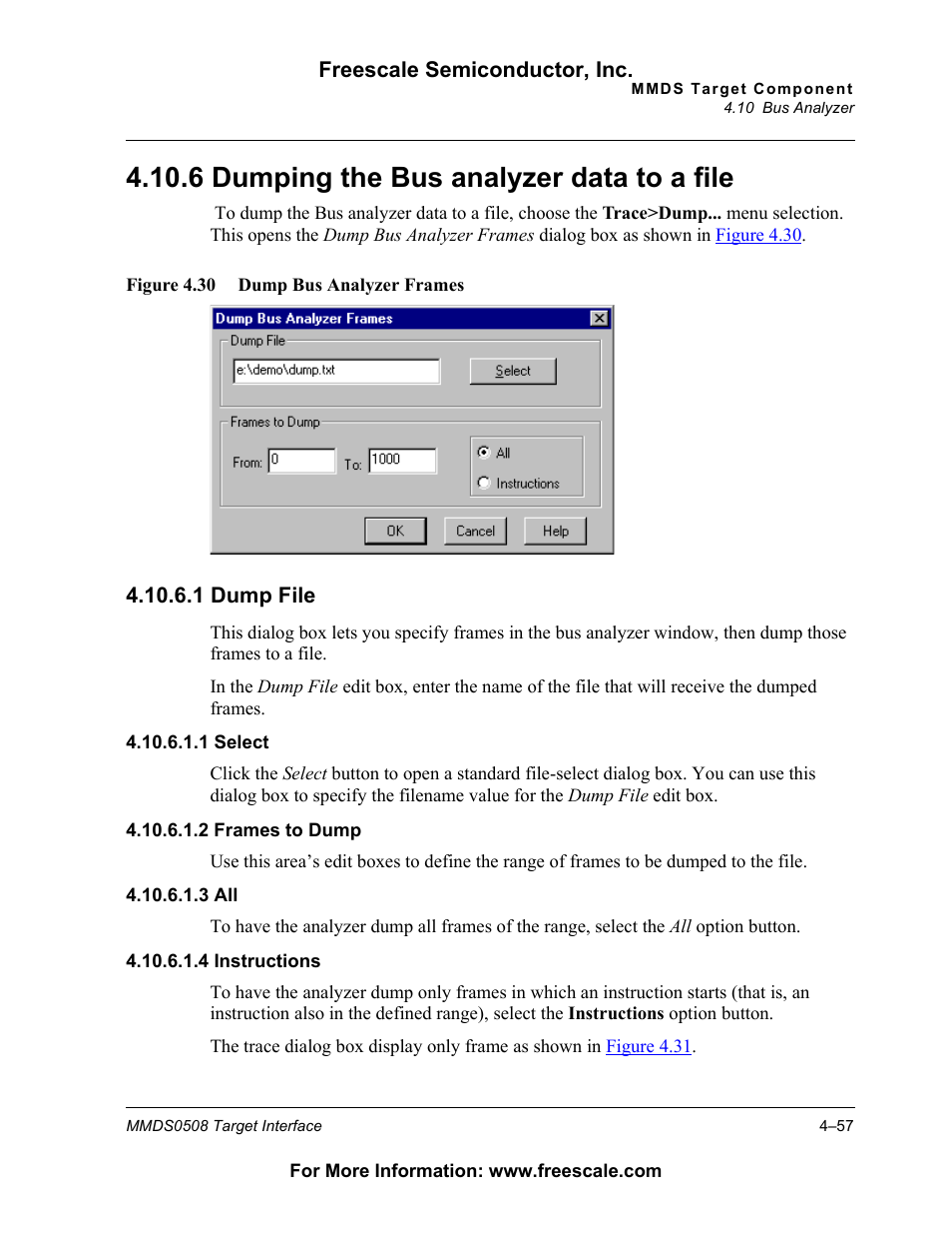 6 dumping the bus analyzer data to a file, Dumping the bus analyzer data to a file, 6 dumping the bus analyzer data to a file | Freescale Semiconductor Target Interface MMDS0508 User Manual | Page 57 / 86
