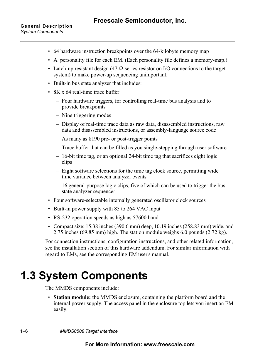 3 system components, System components, 3 system components | Freescale Semiconductor Target Interface MMDS0508 User Manual | Page 6 / 86