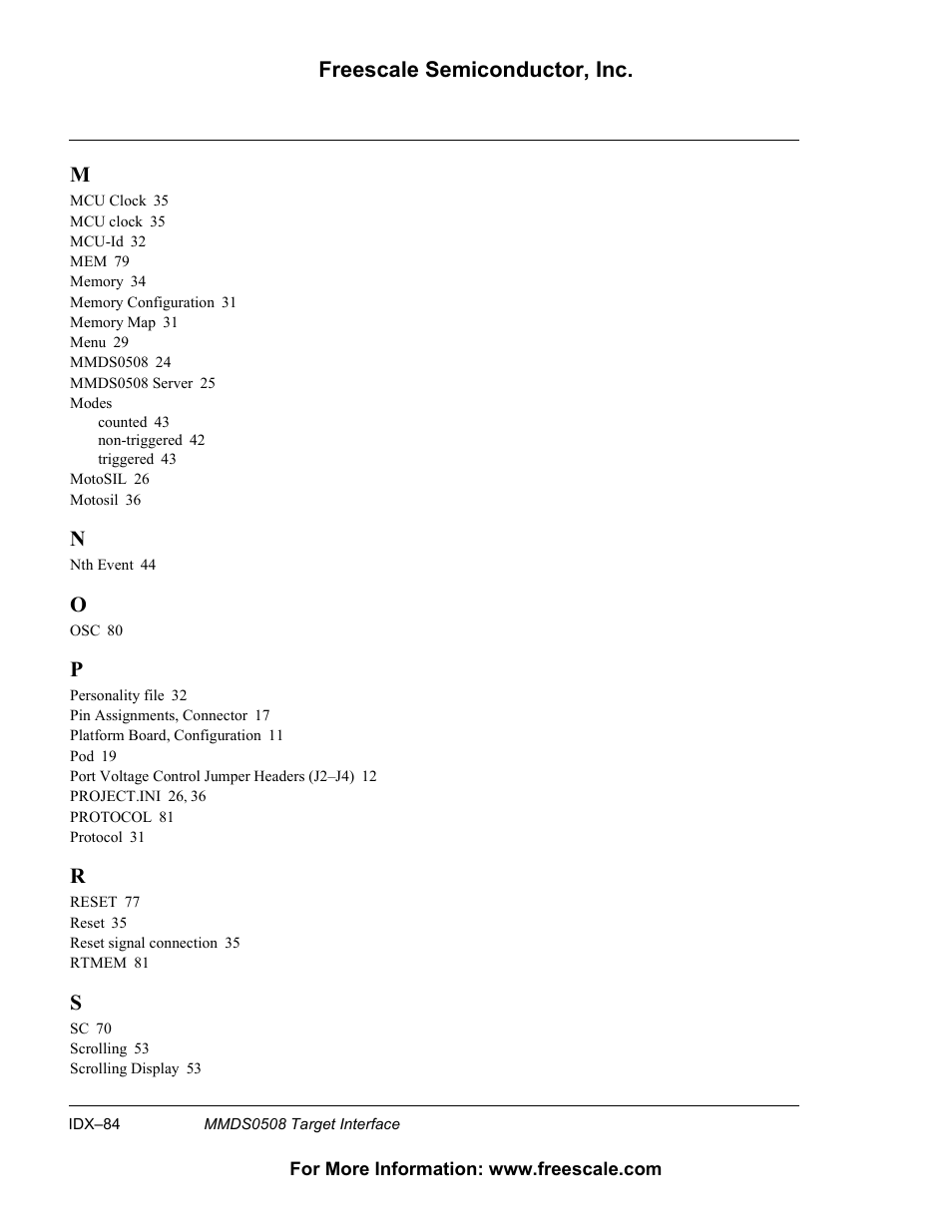 Freescale semiconductor, inc | Freescale Semiconductor Target Interface MMDS0508 User Manual | Page 84 / 86