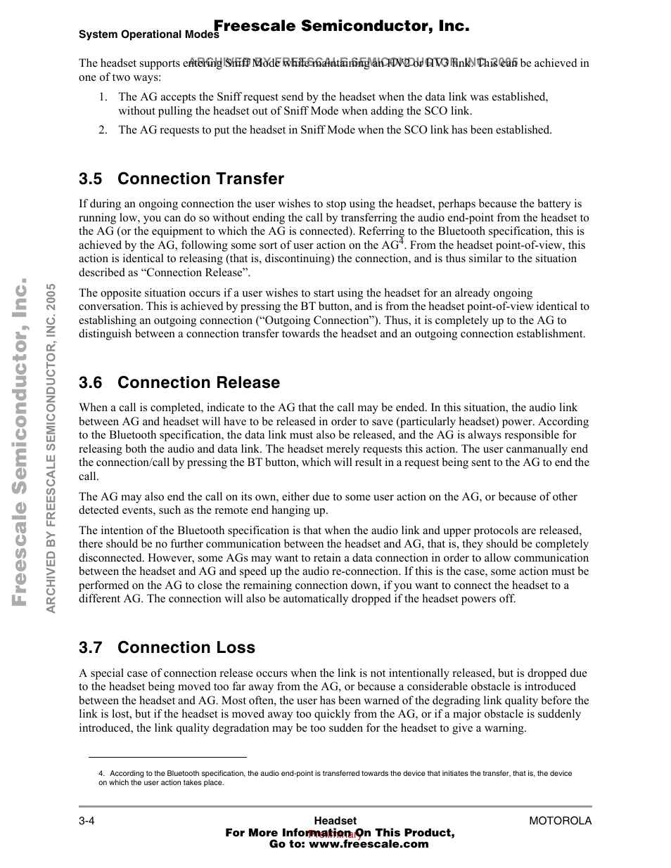 5 connection transfer, 6 connection release, 7 connection loss | Connection transfer -4, Connection release -4, Connection loss -4 | Freescale Semiconductor MOTOROLA 94001480400/D User Manual | Page 14 / 16