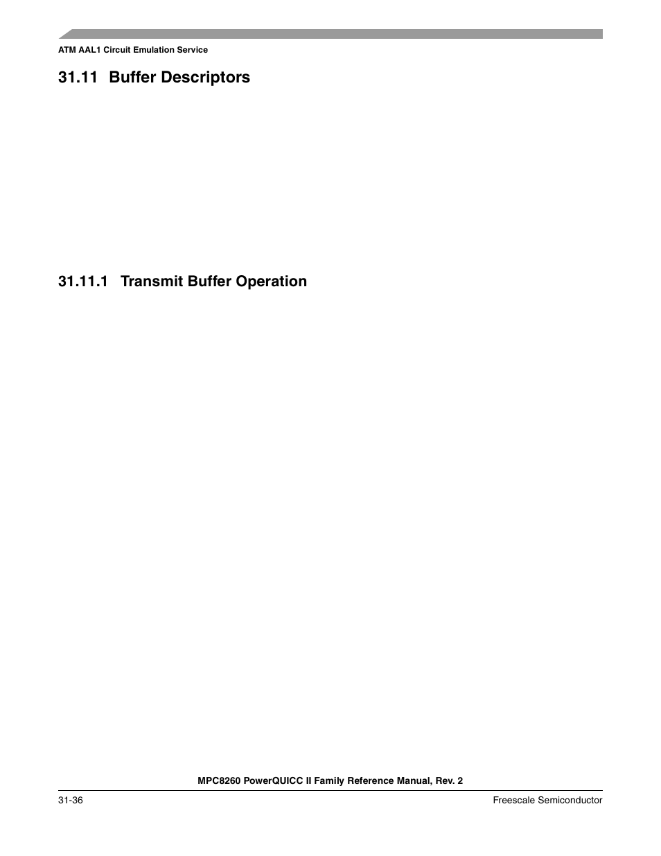 11 buffer descriptors, 1 transmit buffer operation, Buffer descriptors -36 | Transmit buffer operation -36, Section 31.11, “buffer descriptors | Freescale Semiconductor MPC8260 User Manual | Page 1052 / 1360