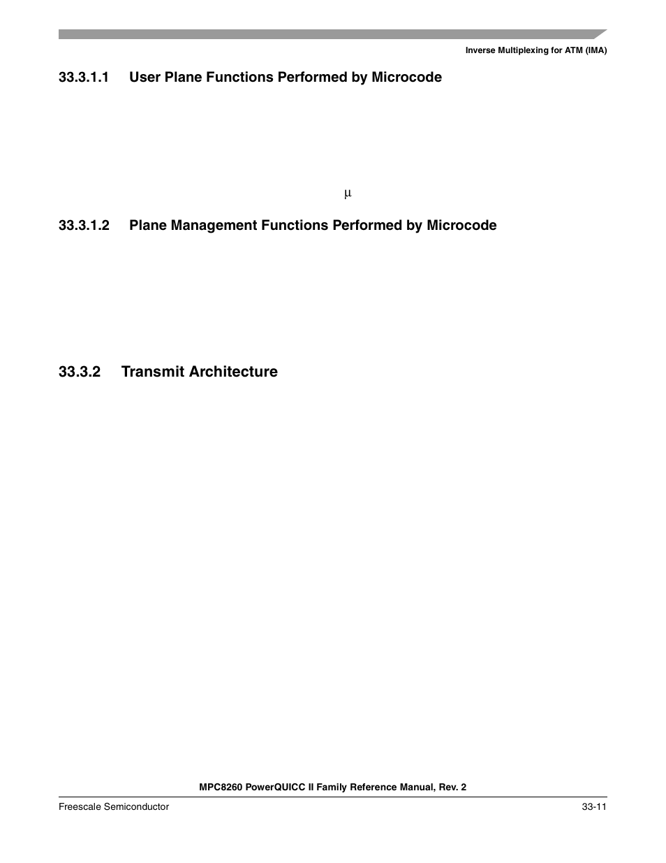 1 user plane functions performed by microcode, 2 transmit architecture, User plane functions performed by microcode -11 | Transmit architecture -11 | Freescale Semiconductor MPC8260 User Manual | Page 1113 / 1360