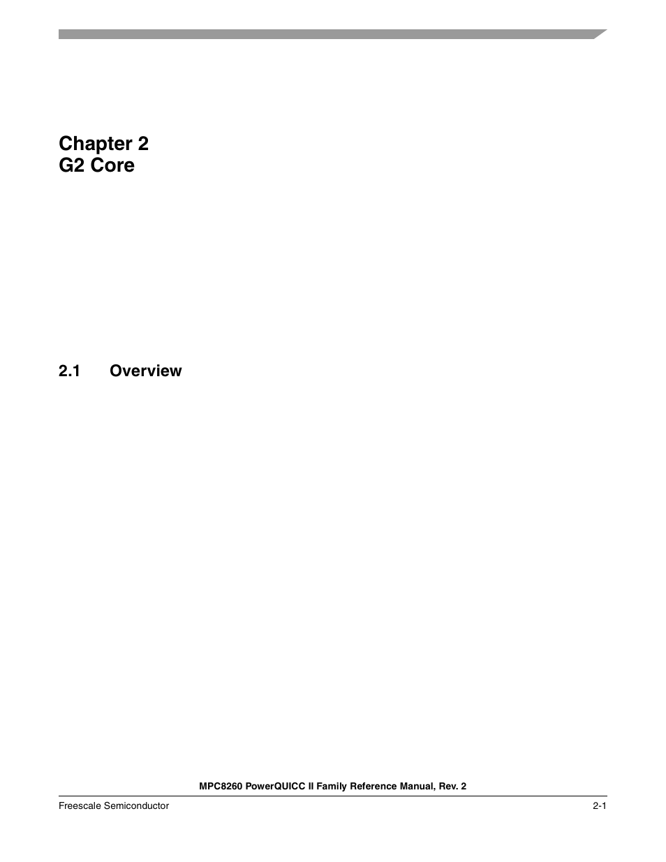 Chapter 2 g2 core, 1 overview, G2 core | Chapter 2, Overview -1, Chapter 2, “g2 core | Freescale Semiconductor MPC8260 User Manual | Page 119 / 1360