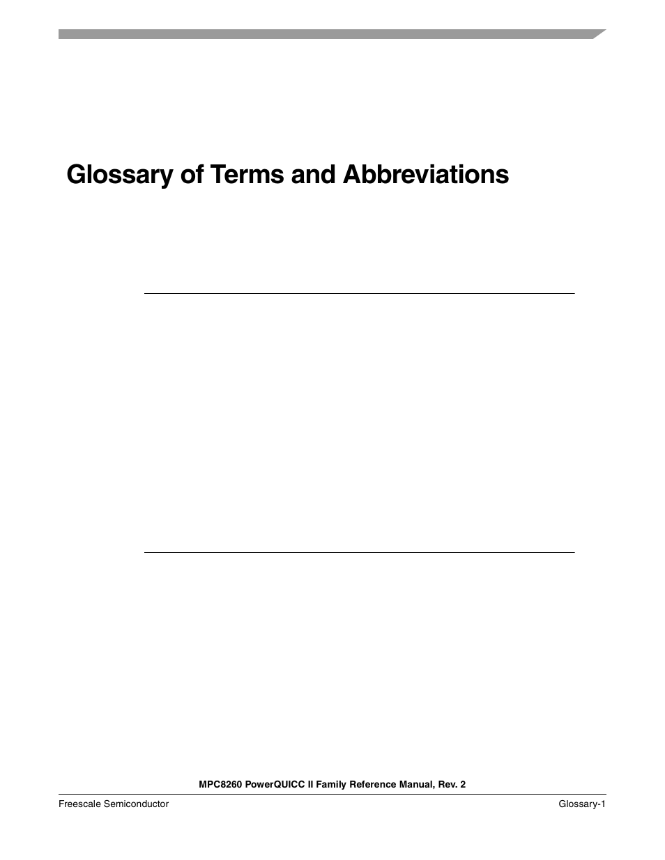 Glossary, Glossary of terms and abbreviations | Freescale Semiconductor MPC8260 User Manual | Page 1319 / 1360