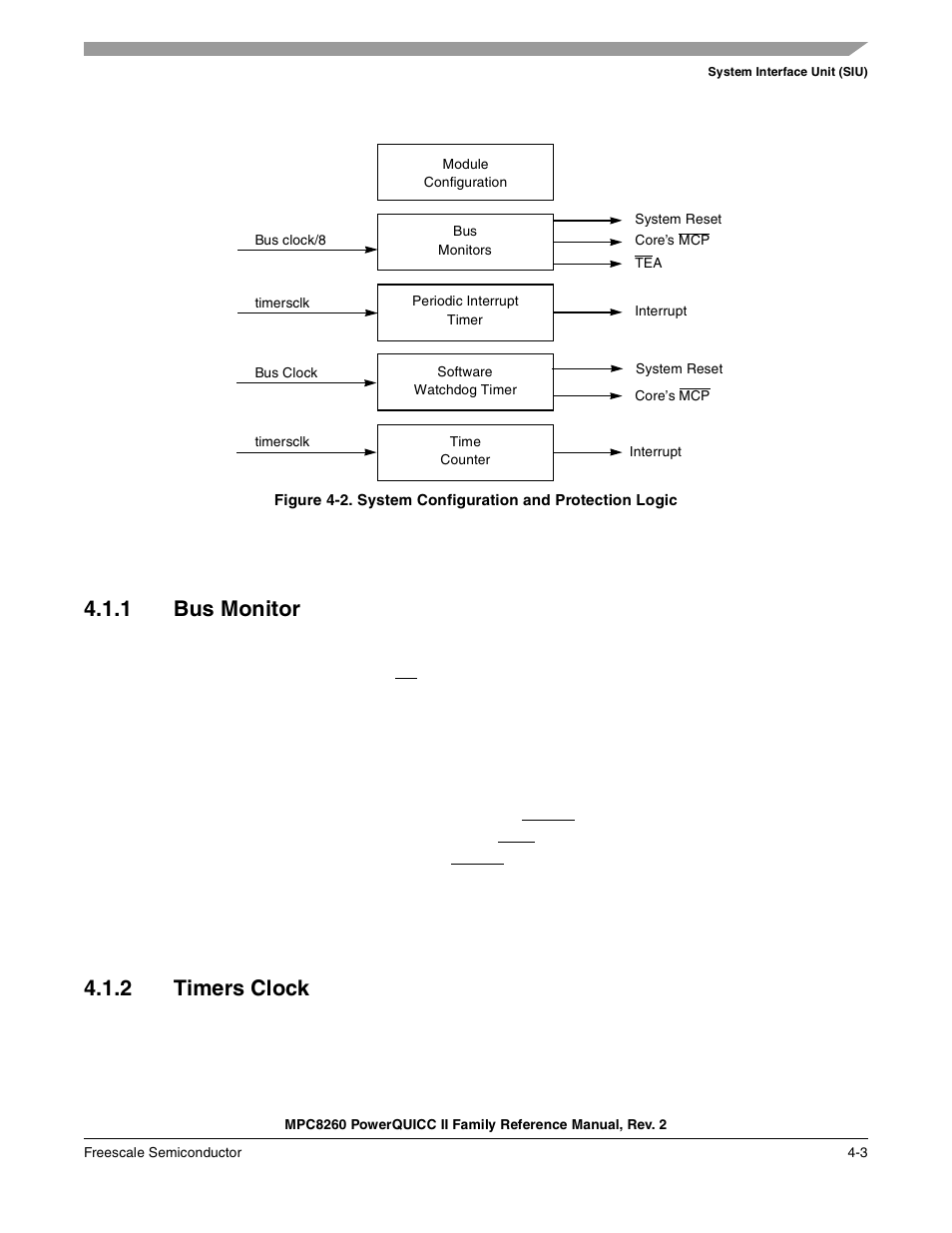 1 bus monitor, 2 timers clock, Bus monitor -3 | Timers clock -3, System configuration and protection logic -3 | Freescale Semiconductor MPC8260 User Manual | Page 175 / 1360