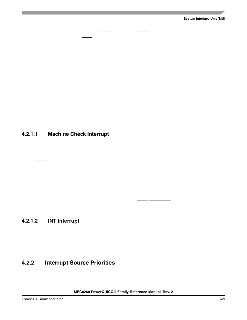 1 machine check interrupt, 2 int interrupt, 2 interrupt source priorities | Machine check interrupt -9, Int interrupt -9, Interrupt source priorities -9 | Freescale Semiconductor MPC8260 User Manual | Page 181 / 1360