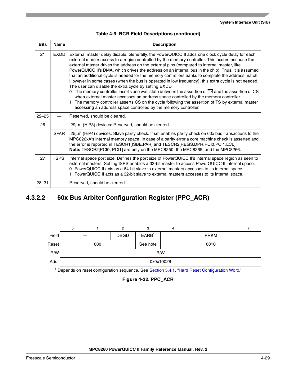 2 60x bus arbiter configuration register (ppc_acr), Figure 4-22. ppc_acr, Ppc_acr -29 | Figure 4-22 | Freescale Semiconductor MPC8260 User Manual | Page 201 / 1360