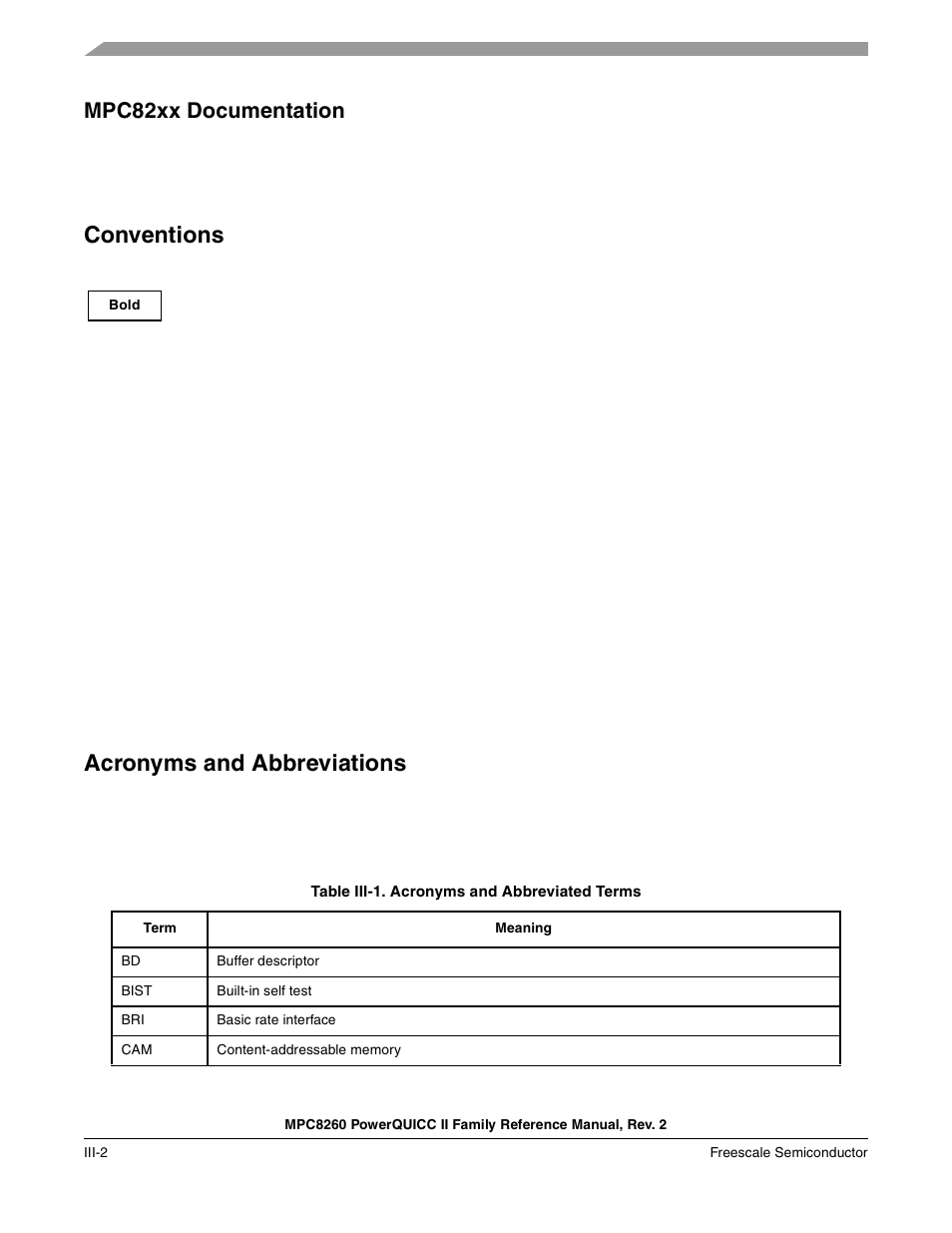 Conventions, Acronyms and abbreviations, Mpc82xx documentation | Freescale Semiconductor MPC8260 User Manual | Page 238 / 1360