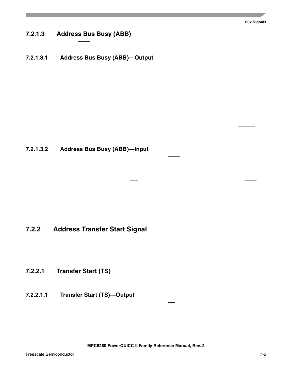 3 address bus busy (abb), 1 address bus busy (abb)-output, 2 address bus busy (abb)-input | 2 address transfer start signal, 1 transfer start (ts), 1 transfer start (ts)-output, Address bus busy, Address bus busy (a, Address bus busy (abb)—input -5, Address transfer start signal -5 | Freescale Semiconductor MPC8260 User Manual | Page 261 / 1360