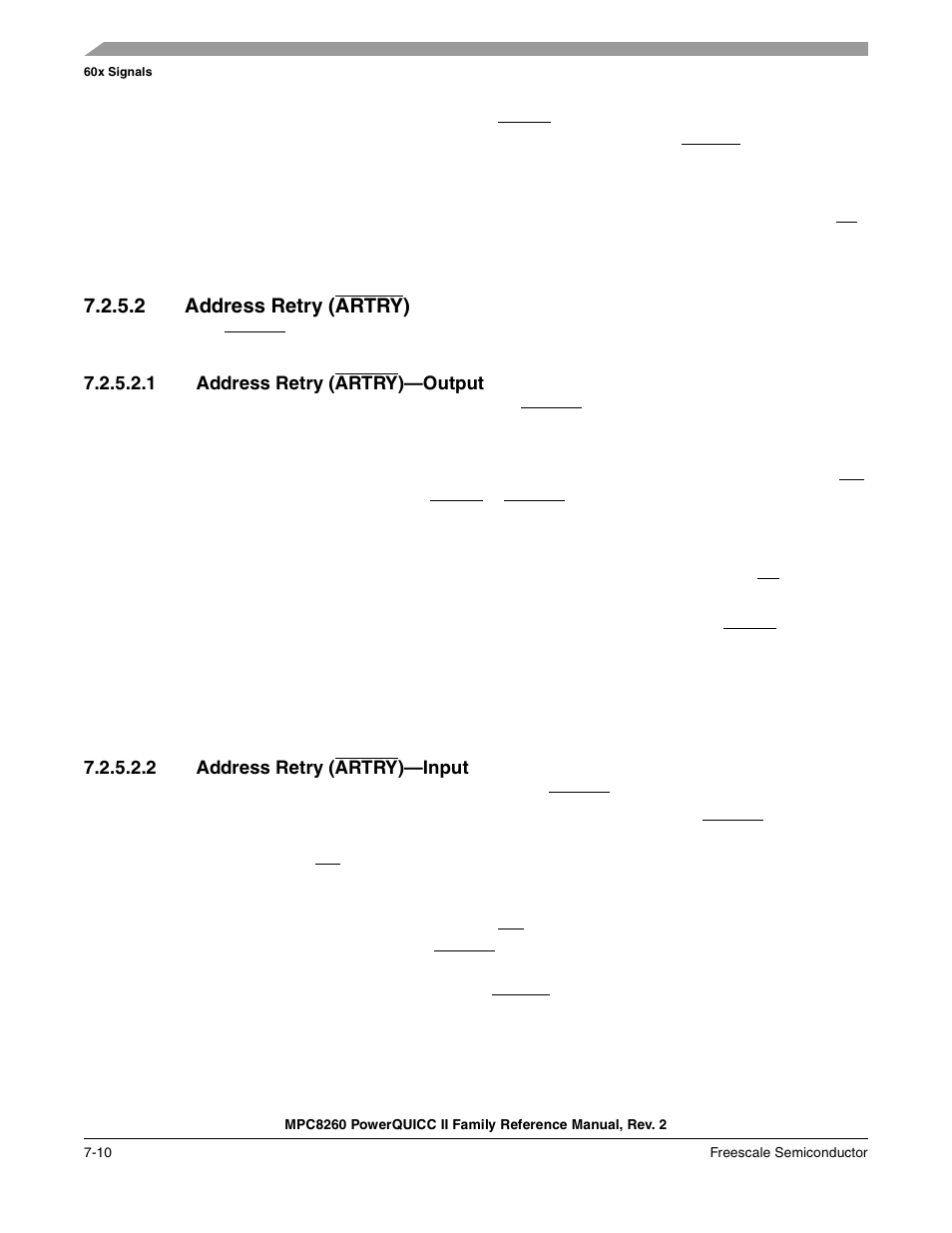 2 address retry (artry), 1 address retry (artry)-output, 2 address retry (artry)-input | Address retry (artry) -10, Address retry (artry)—output -10, Address retry (artry)—input -10 | Freescale Semiconductor MPC8260 User Manual | Page 266 / 1360