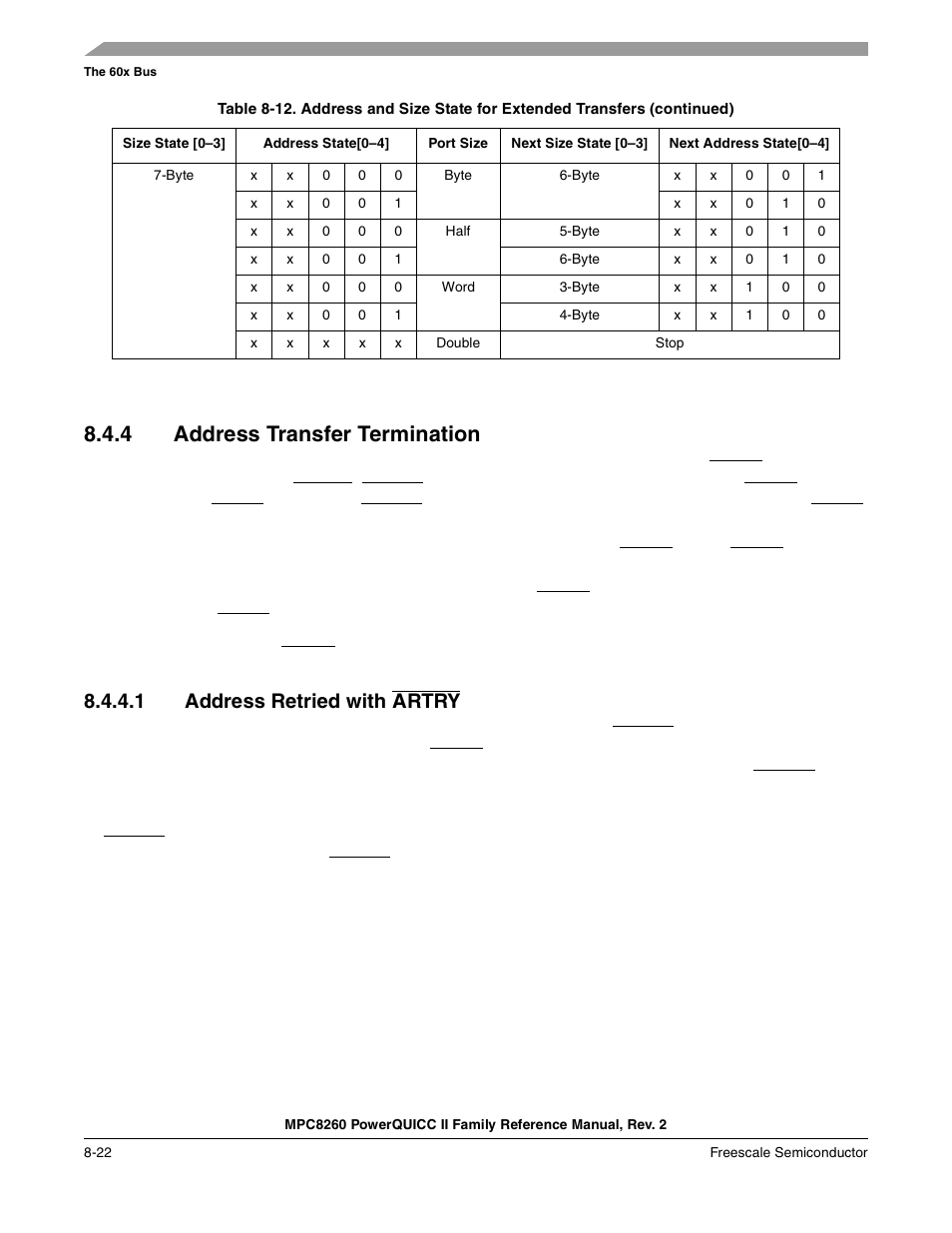 4 address transfer termination, 1 address retried with artry, Address transfer termination -22 | Address retried with artry -22 | Freescale Semiconductor MPC8260 User Manual | Page 296 / 1360