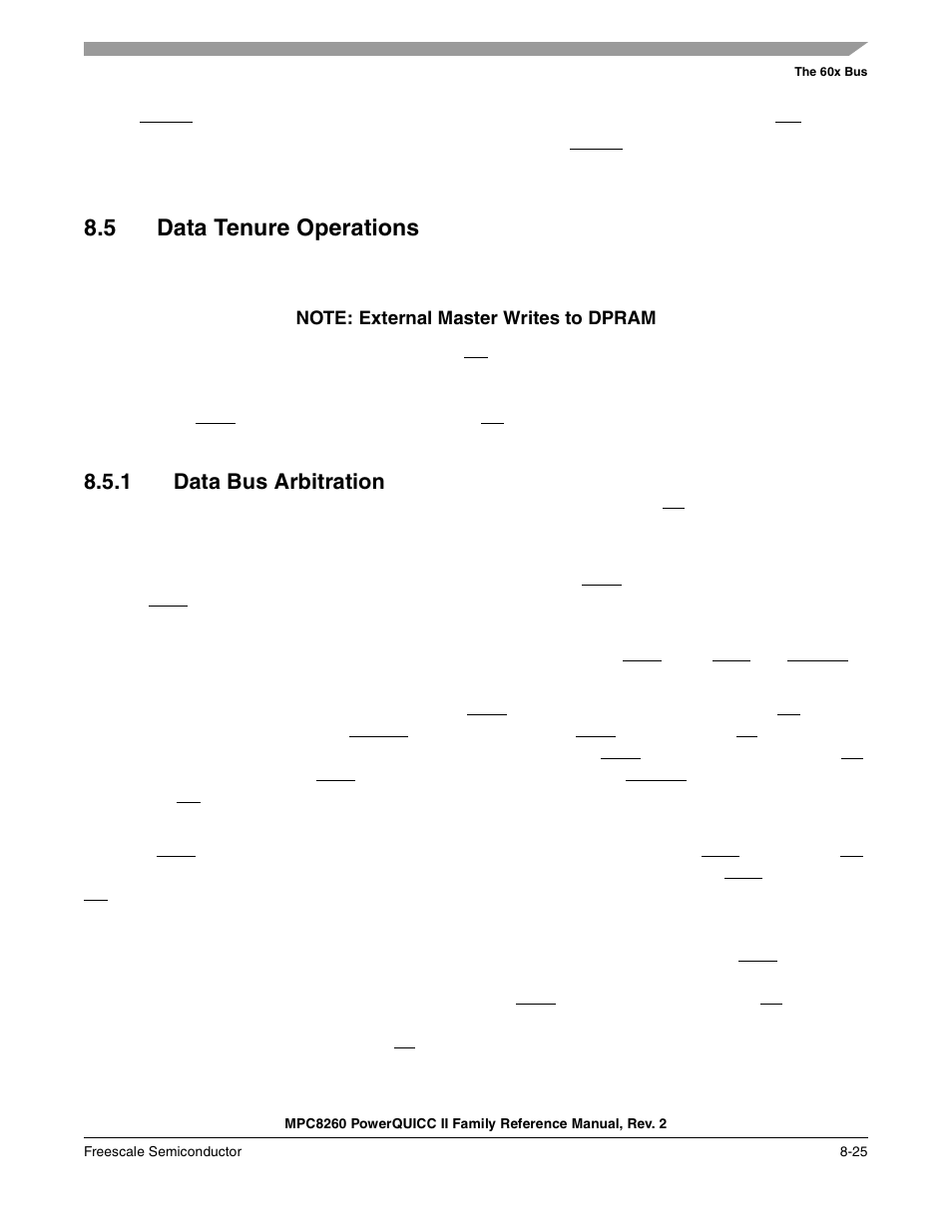 5 data tenure operations, 1 data bus arbitration, Data tenure operations -25 | Data bus arbitration -25, Section 8.5.1, “data bus arbitration | Freescale Semiconductor MPC8260 User Manual | Page 299 / 1360