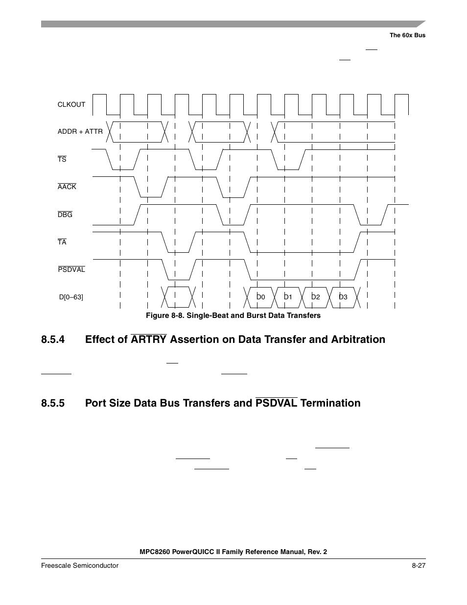 Figure 8-8. single-beat and burst data transfers, Single-beat and burst data transfers -27 | Freescale Semiconductor MPC8260 User Manual | Page 301 / 1360