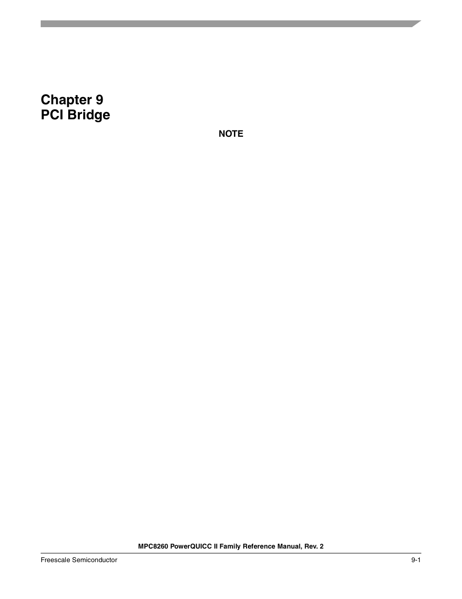 Chapter 9 pci bridge, Pci bridge, Chapter 9 | Chapter 9, “pci bridge | Freescale Semiconductor MPC8260 User Manual | Page 307 / 1360