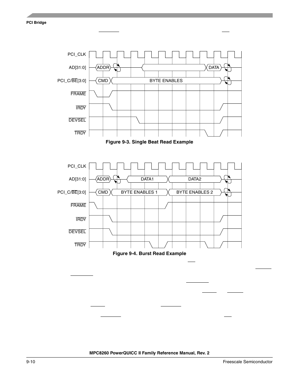 Figure 9-3. single beat read example, Figure 9-4. burst read example, Single beat read example -10 | Burst read example -10 | Freescale Semiconductor MPC8260 User Manual | Page 316 / 1360