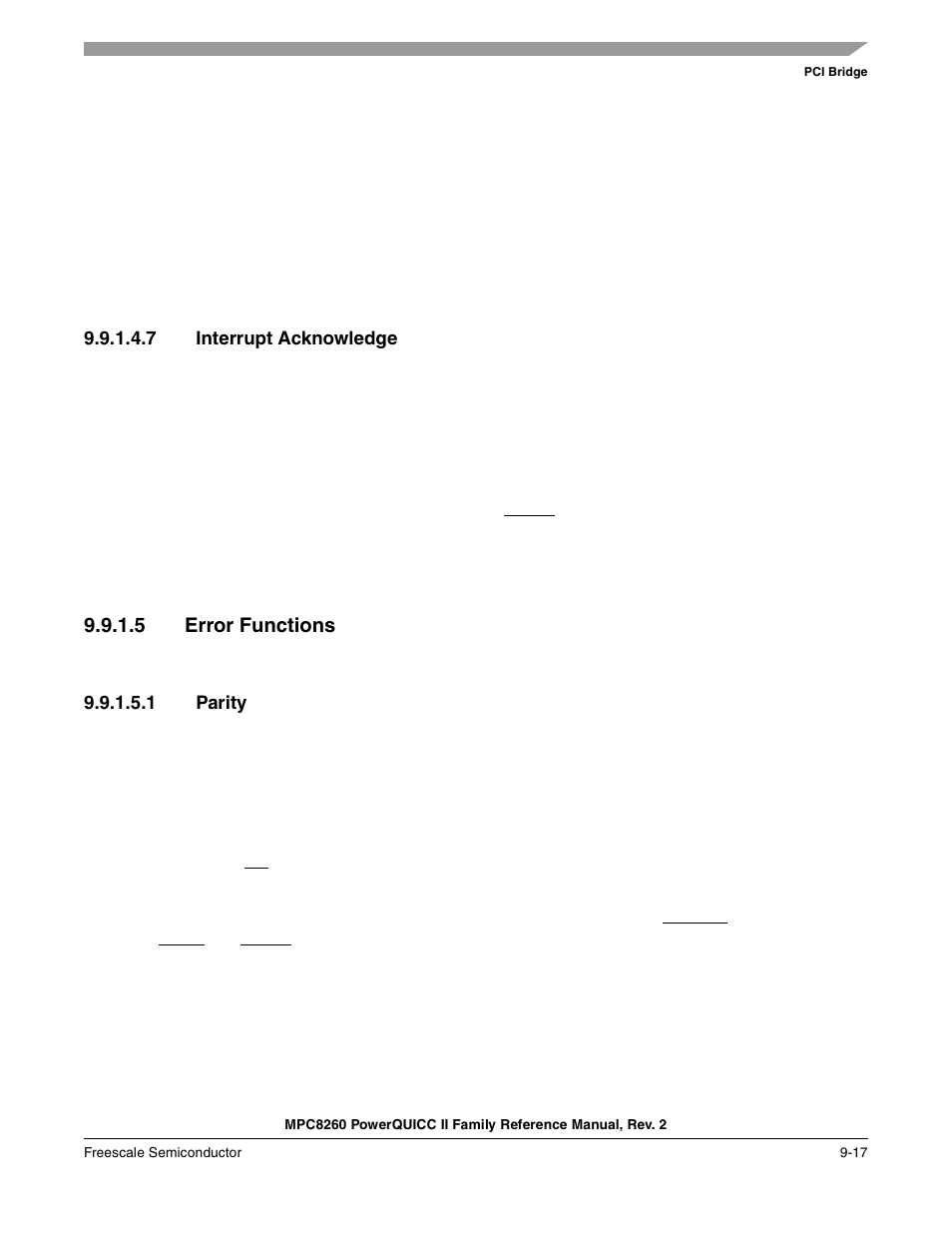 7 interrupt acknowledge, 5 error functions, 1 parity | Interrupt acknowledge -17, Error functions -17, Parity -17 | Freescale Semiconductor MPC8260 User Manual | Page 323 / 1360