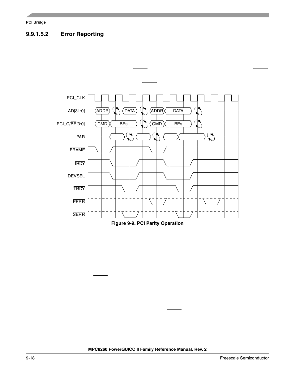 2 error reporting, Figure 9-9. pci parity operation, Error reporting -18 | Pci parity operation -18 | Freescale Semiconductor MPC8260 User Manual | Page 324 / 1360