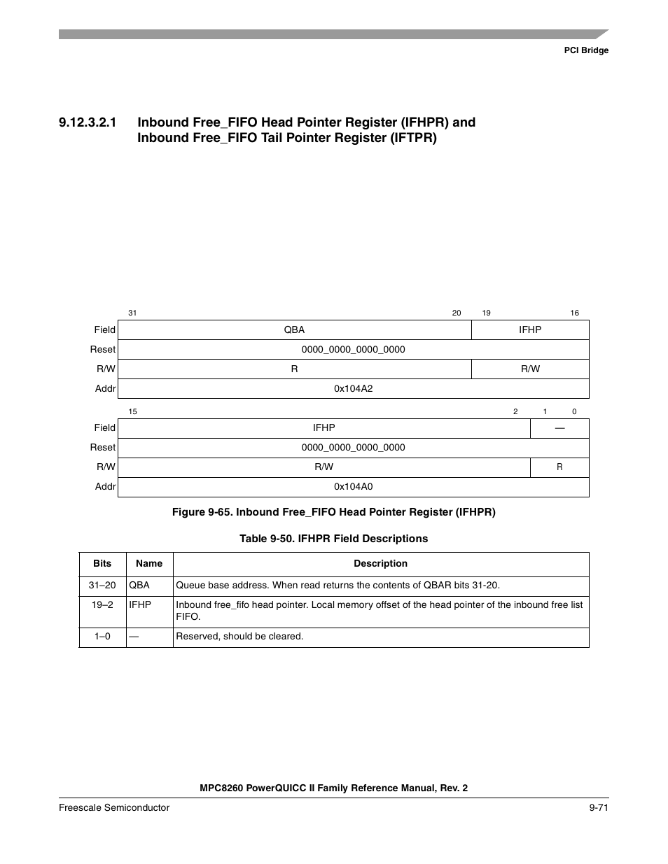Table 9-50. ifhpr field descriptions, Ifhpr field descriptions -71 | Freescale Semiconductor MPC8260 User Manual | Page 377 / 1360