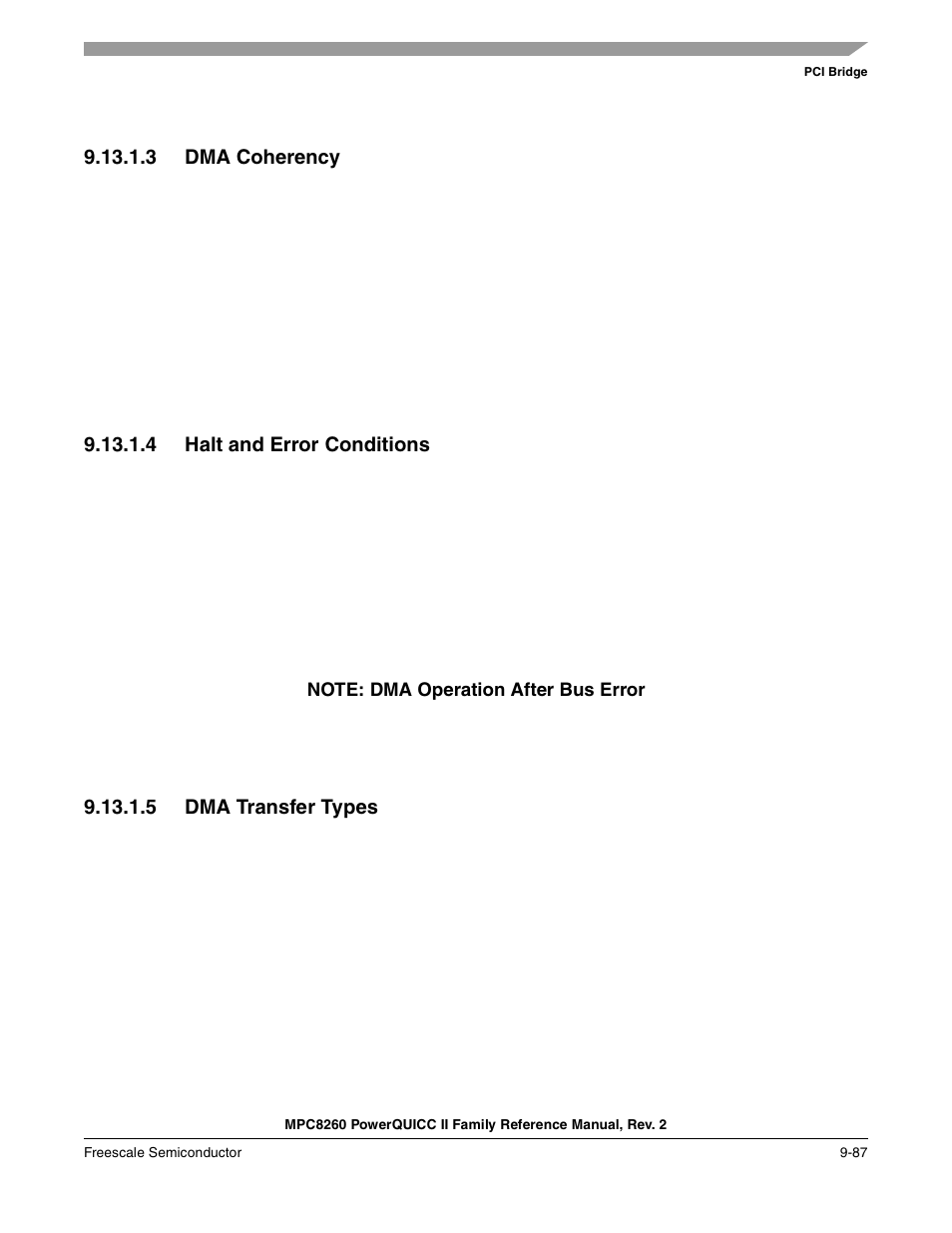 3 dma coherency, 4 halt and error conditions, 5 dma transfer types | Dma coherency -87, Halt and error conditions -87, Dma transfer types -87 | Freescale Semiconductor MPC8260 User Manual | Page 393 / 1360