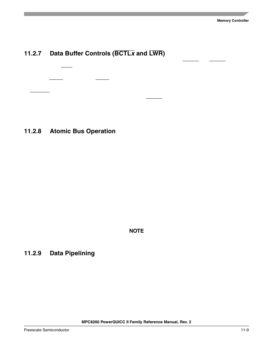 7 data buffer controls (bctlx and lwr), 8 atomic bus operation, 9 data pipelining | Data buffer controls (b, Atomic bus operation -9, Data pipelining -9 | Freescale Semiconductor MPC8260 User Manual | Page 427 / 1360