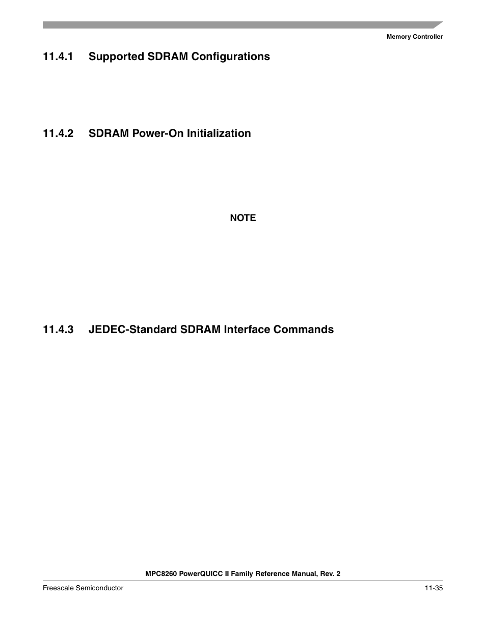 1 supported sdram configurations, 2 sdram power-on initialization, 3 jedec-standard sdram interface commands | Supported sdram configurations -35, Sdram power-on initialization -35, Jedec-standard sdram interface commands -35 | Freescale Semiconductor MPC8260 User Manual | Page 453 / 1360