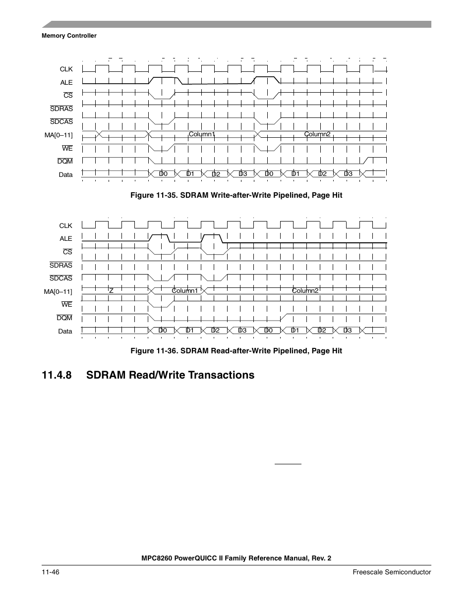 8 sdram read/write transactions, Sdram read/write transactions -46, Ough | Figure 11-36 | Freescale Semiconductor MPC8260 User Manual | Page 464 / 1360