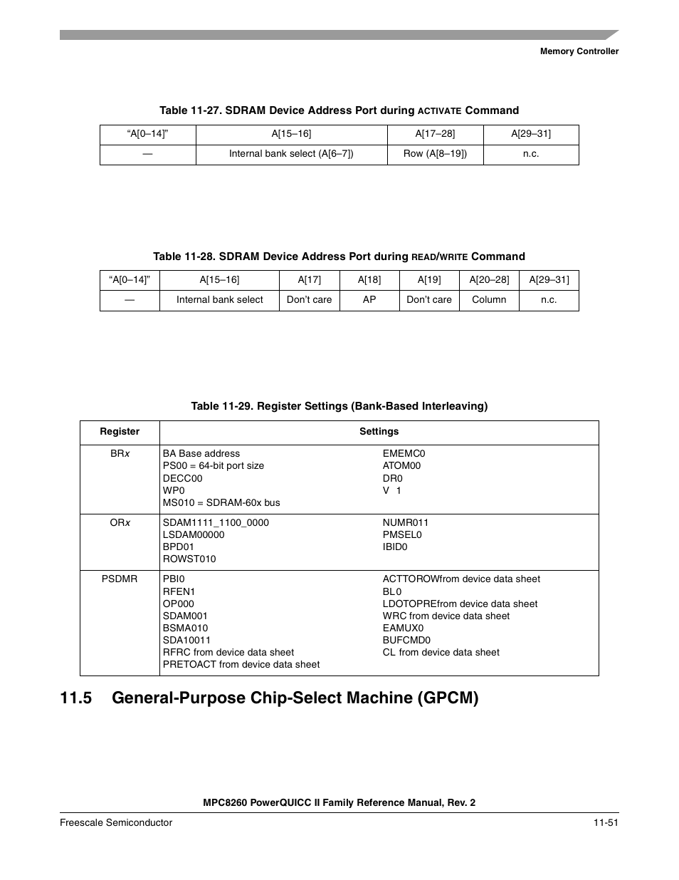 5 general-purpose chip-select machine (gpcm), General-purpose chip-select machine (gpcm) -51, Register settings (bank-based interleaving) -51 | Freescale Semiconductor MPC8260 User Manual | Page 469 / 1360