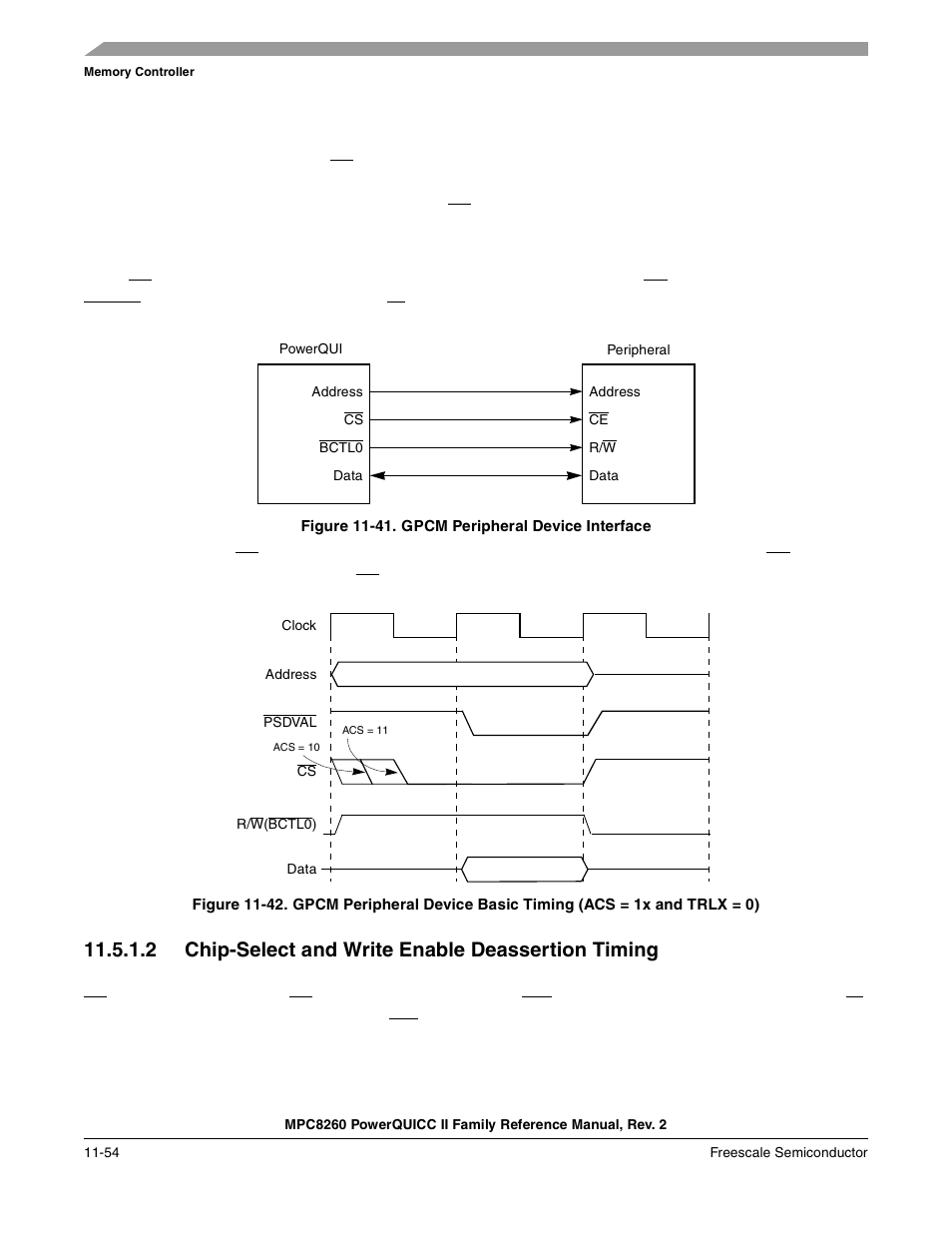 Figure 11-41. gpcm peripheral device interface, 2 chip-select and write enable deassertion timing, Gpcm peripheral device interface -54 | Freescale Semiconductor MPC8260 User Manual | Page 472 / 1360