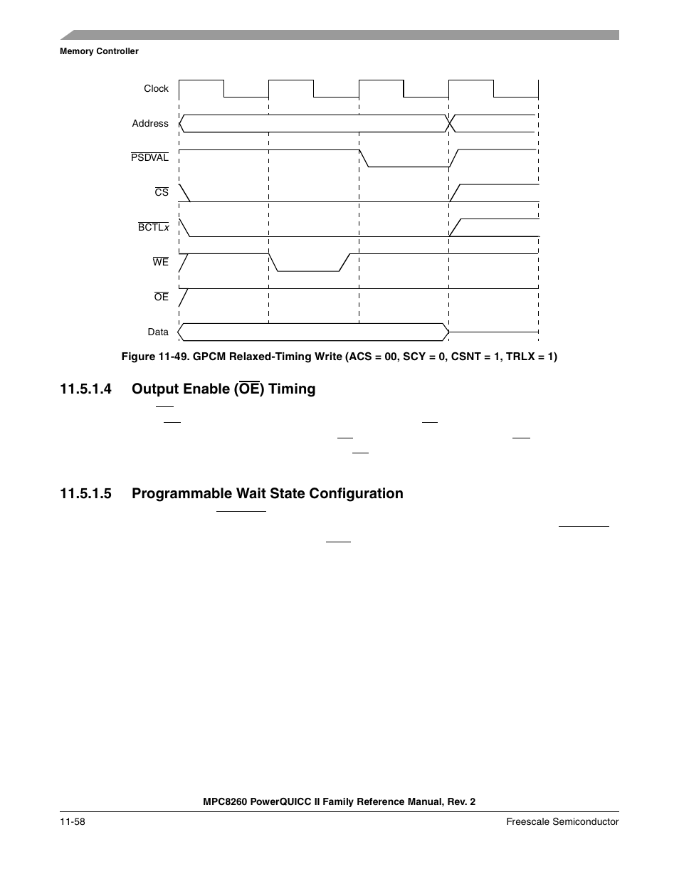 4 output enable (oe) timing, 5 programmable wait state configuration, Output enable (oe) timing -58 | Programmable wait state configuration -58, Figure 11-49 | Freescale Semiconductor MPC8260 User Manual | Page 476 / 1360