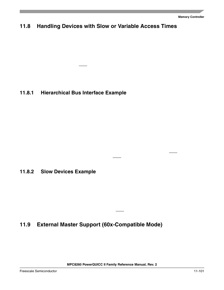 1 hierarchical bus interface example, 2 slow devices example, 9 external master support (60x-compatible mode) | Hierarchical bus interface example -101, Slow devices example -101, External master support (60x-compatible mode) -101 | Freescale Semiconductor MPC8260 User Manual | Page 519 / 1360