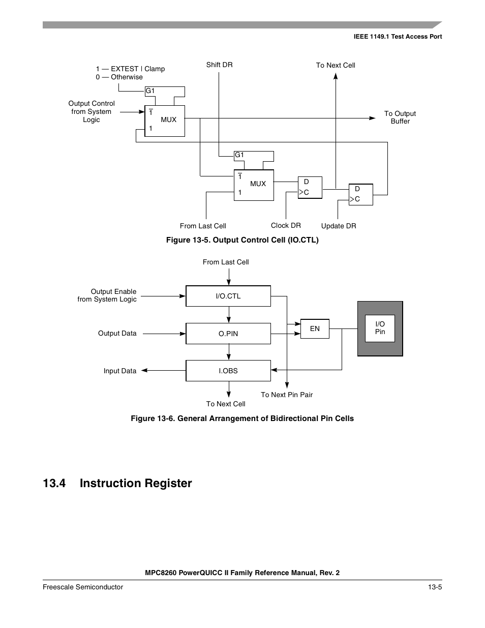 Figure 13-5. output control cell (io.ctl), 4 instruction register, Instruction register -5 | Output control cell (io.ctl) -5, General arrangement of bidirectional pin cells -5, Figure 13-5, Figure 13-6 | Freescale Semiconductor MPC8260 User Manual | Page 537 / 1360