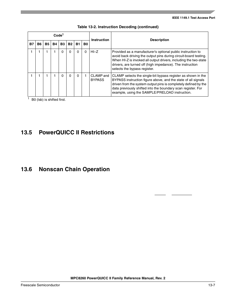 5 powerquicc ii restrictions, 6 nonscan chain operation, Powerquicc ii restrictions -7 | Nonscan chain operation -7 | Freescale Semiconductor MPC8260 User Manual | Page 539 / 1360