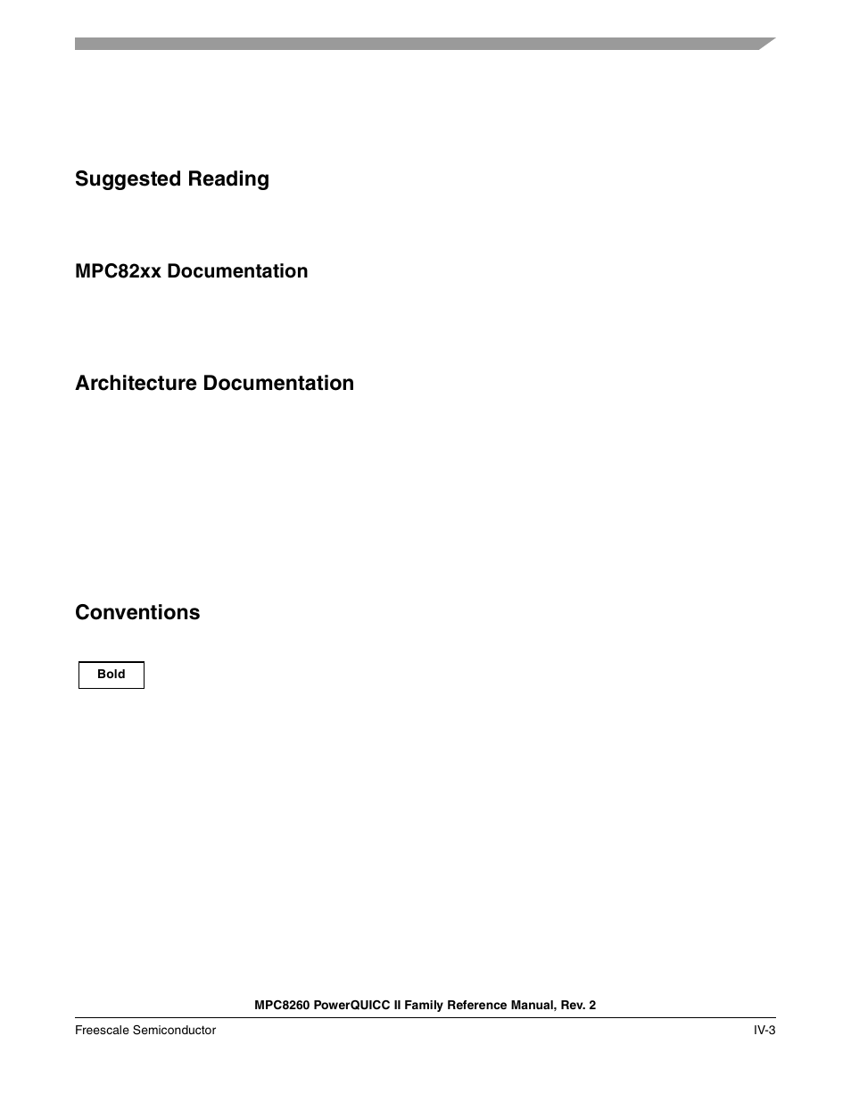 Suggested reading, Architecture documentation, Conventions | Freescale Semiconductor MPC8260 User Manual | Page 543 / 1360