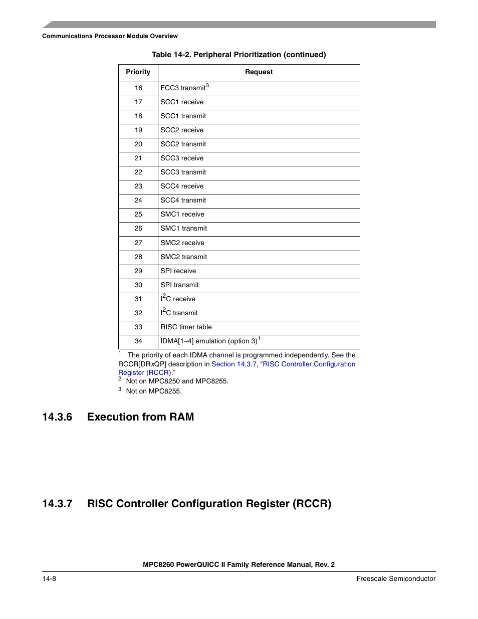 6 execution from ram, 7 risc controller configuration register (rccr), Execution from ram -8 | Risc controller configuration register (rccr) -8 | Freescale Semiconductor MPC8260 User Manual | Page 556 / 1360