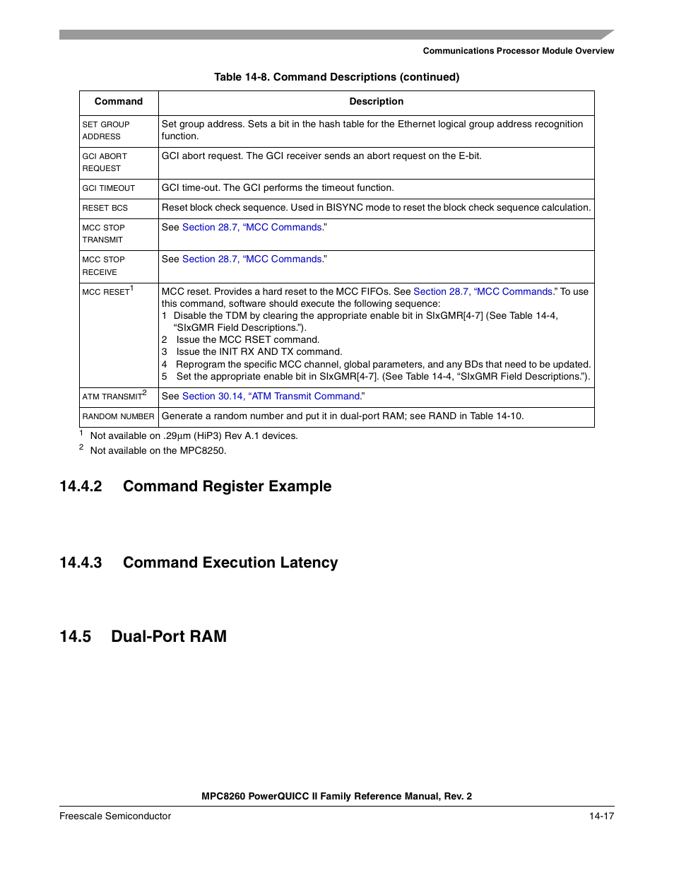 2 command register example, 3 command execution latency, 5 dual-port ram | Command register example -17, Command execution latency -17, Dual-port ram -17 | Freescale Semiconductor MPC8260 User Manual | Page 565 / 1360