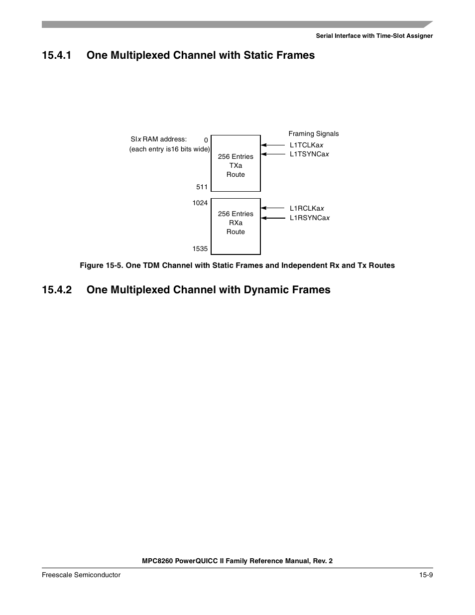 1 one multiplexed channel with static frames, 2 one multiplexed channel with dynamic frames, One multiplexed channel with static frames -9 | One multiplexed channel with dynamic frames -9 | Freescale Semiconductor MPC8260 User Manual | Page 585 / 1360