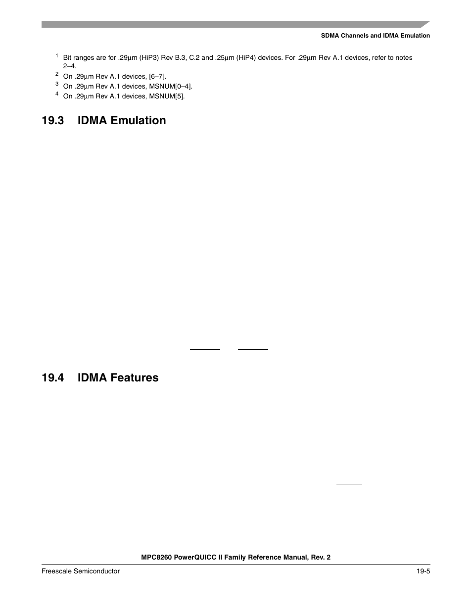 3 idma emulation, 4 idma features, Idma emulation -5 | Idma features -5, Section 19.3, “idma emulation | Freescale Semiconductor MPC8260 User Manual | Page 649 / 1360