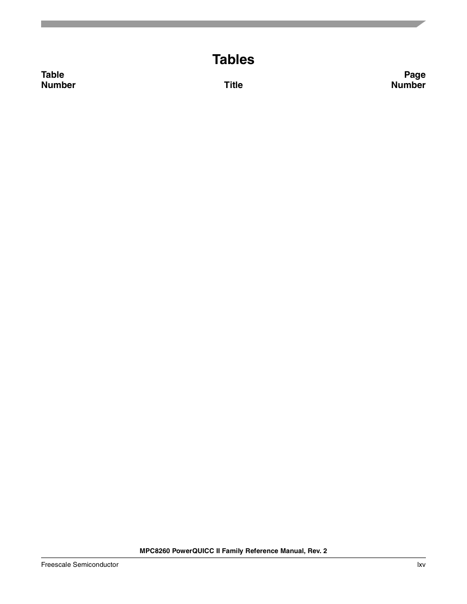 Tables | Freescale Semiconductor MPC8260 User Manual | Page 67 / 1360