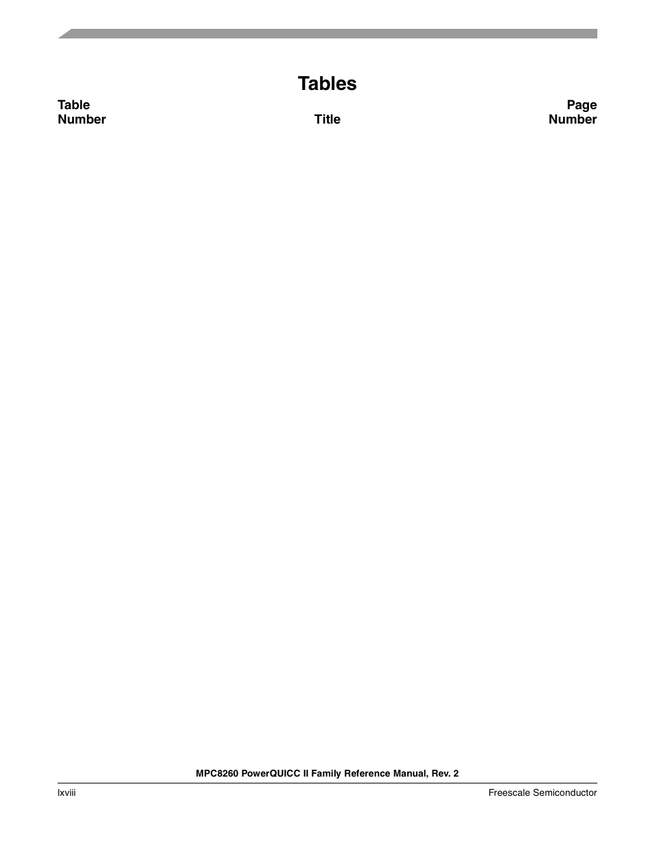 Tables | Freescale Semiconductor MPC8260 User Manual | Page 70 / 1360