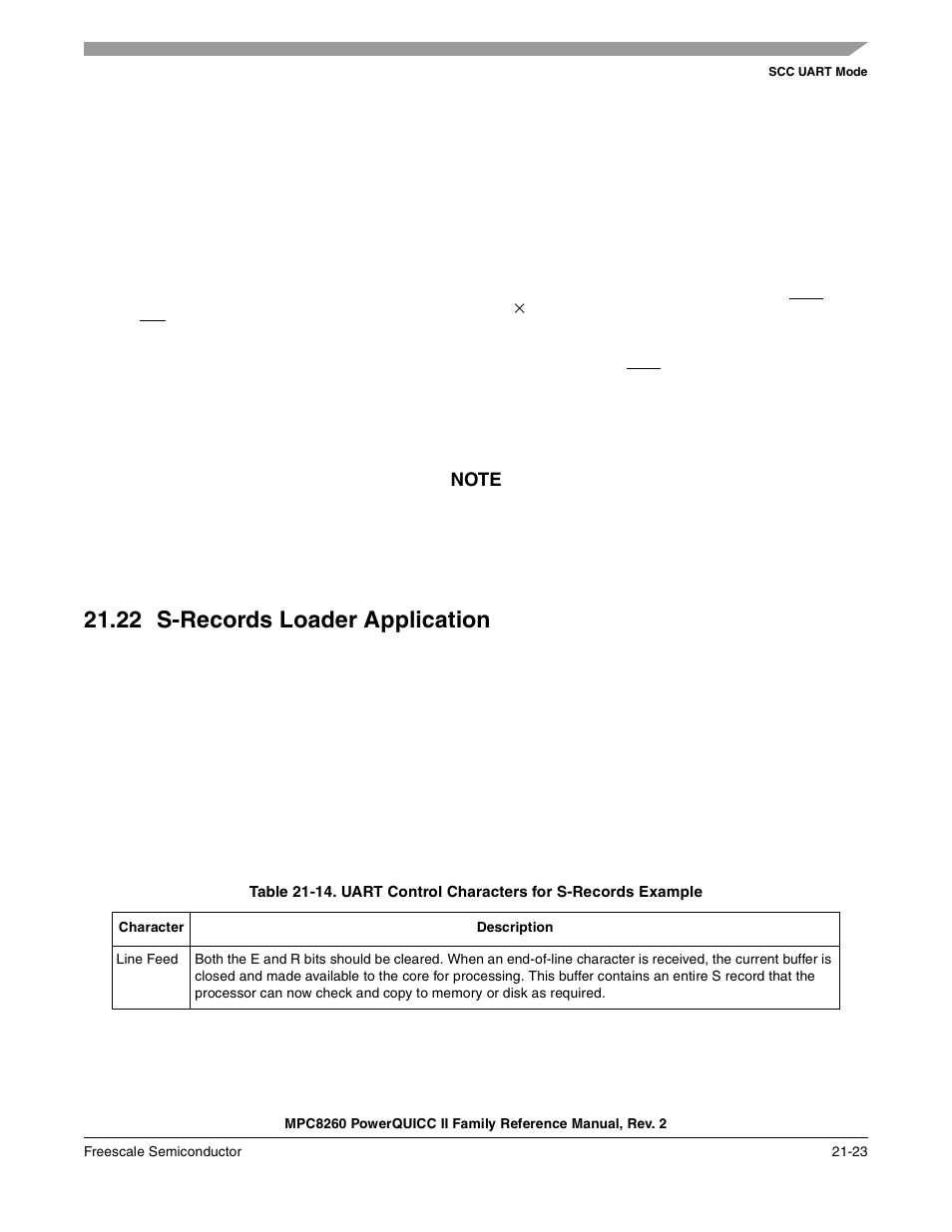 22 s-records loader application, S-records loader application -23, Uart control characters for s-records example -23 | Freescale Semiconductor MPC8260 User Manual | Page 727 / 1360