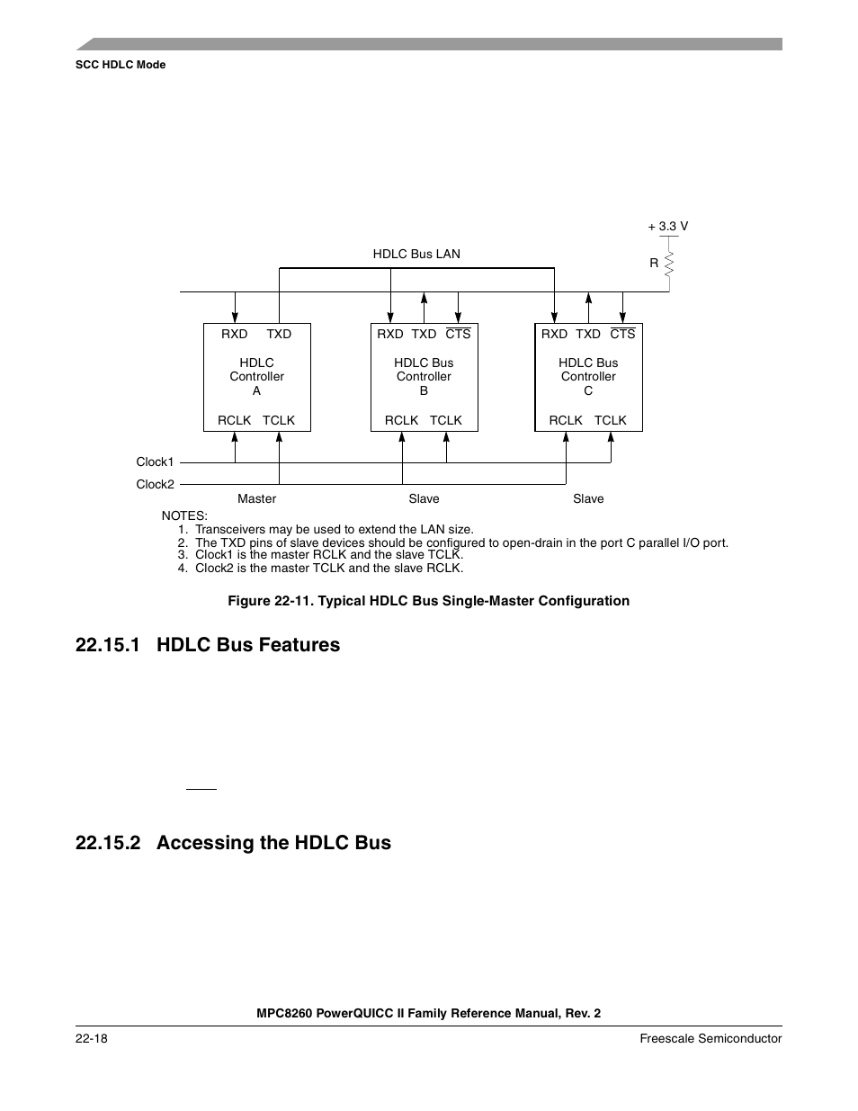 1 hdlc bus features, 2 accessing the hdlc bus, Hdlc bus features -18 | Accessing the hdlc bus -18, Typical hdlc bus single-master configuration -18 | Freescale Semiconductor MPC8260 User Manual | Page 746 / 1360