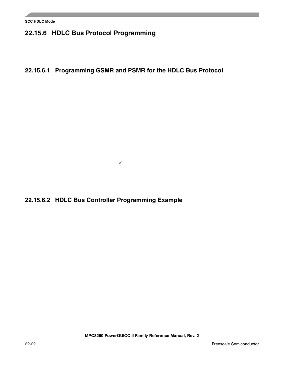 6 hdlc bus protocol programming, 2 hdlc bus controller programming example, Hdlc bus protocol programming -22 | Hdlc bus controller programming example -22 | Freescale Semiconductor MPC8260 User Manual | Page 750 / 1360