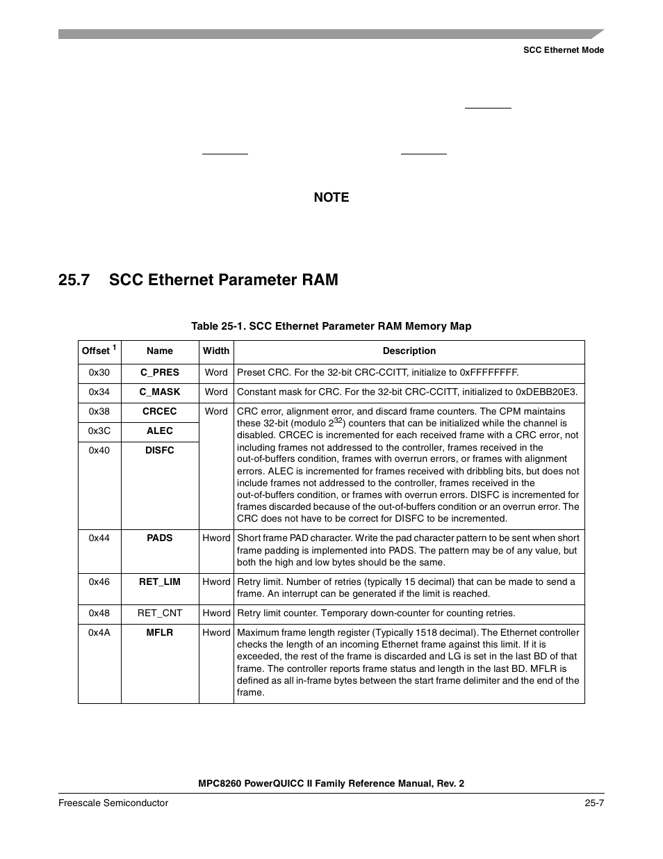 7 scc ethernet parameter ram, Scc ethernet parameter ram -7, Scc ethernet parameter ram memory map -7 | Freescale Semiconductor MPC8260 User Manual | Page 791 / 1360