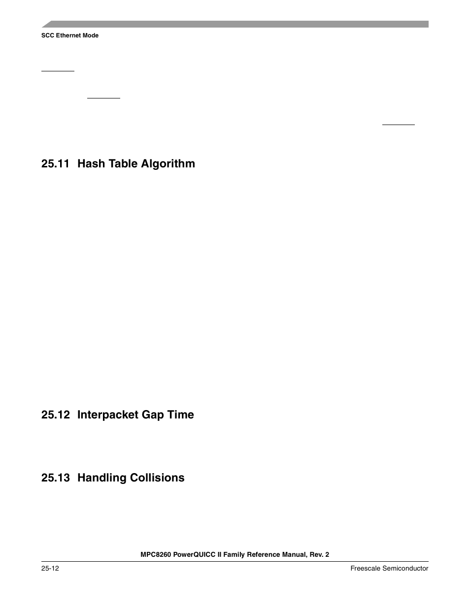 11 hash table algorithm, 12 interpacket gap time, 13 handling collisions | Hash table algorithm -12, Interpacket gap time -12, Handling collisions -12 | Freescale Semiconductor MPC8260 User Manual | Page 796 / 1360