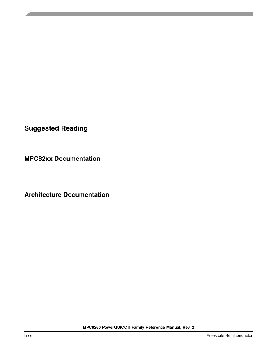 Suggested reading, Architecture documentation, Mpc82xx documentation | Freescale Semiconductor MPC8260 User Manual | Page 84 / 1360